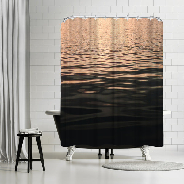 East Urban Home 71" x 74" Coastal Shower Curtain, Rose Gold Sunset by
